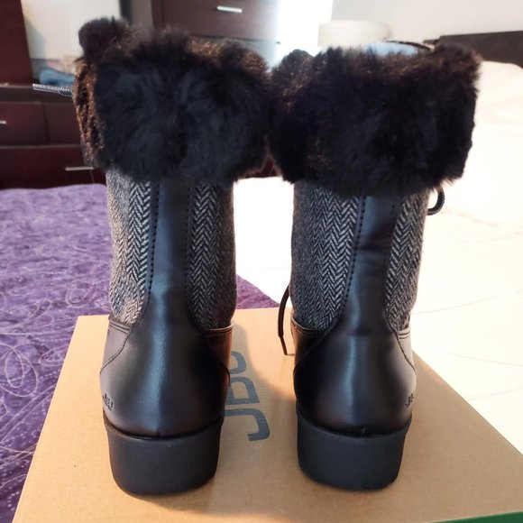 NIB JBU Northgate herringbone faux fur booties, women's size 8 - Picture 4 of 7